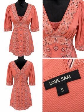 Love Sam Coral Embroidered V-Neck Tunic dress